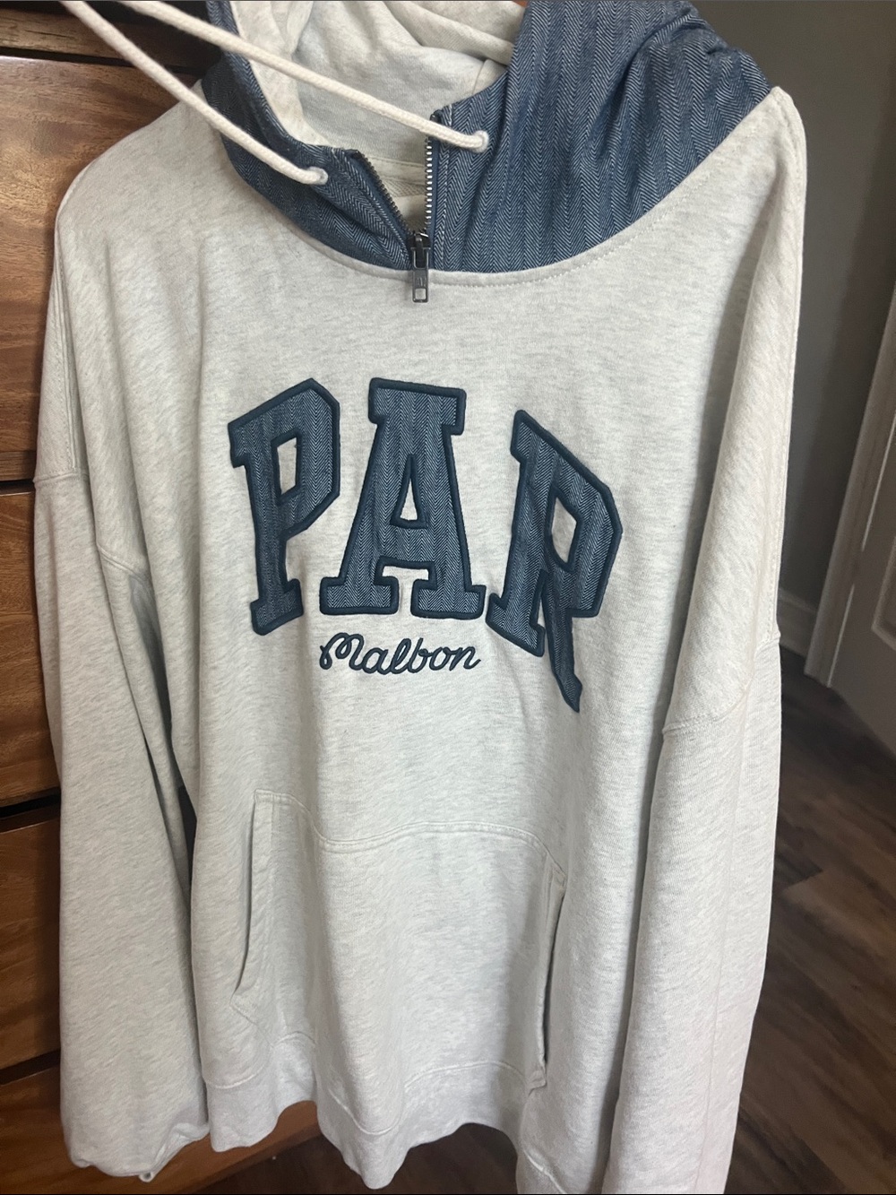 GAP Light Gray Hoodie with Navy Blue Appliqué